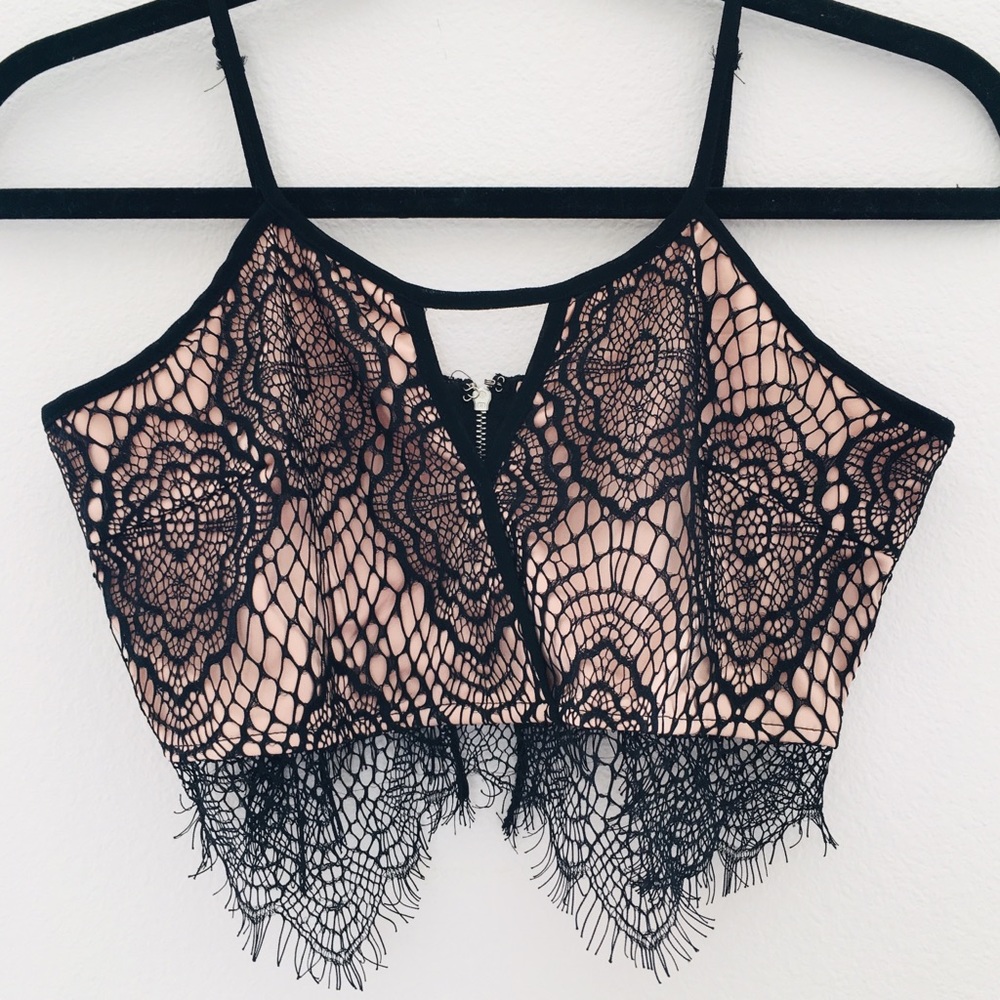 ANGL Black Web Lace Crop Top (S)